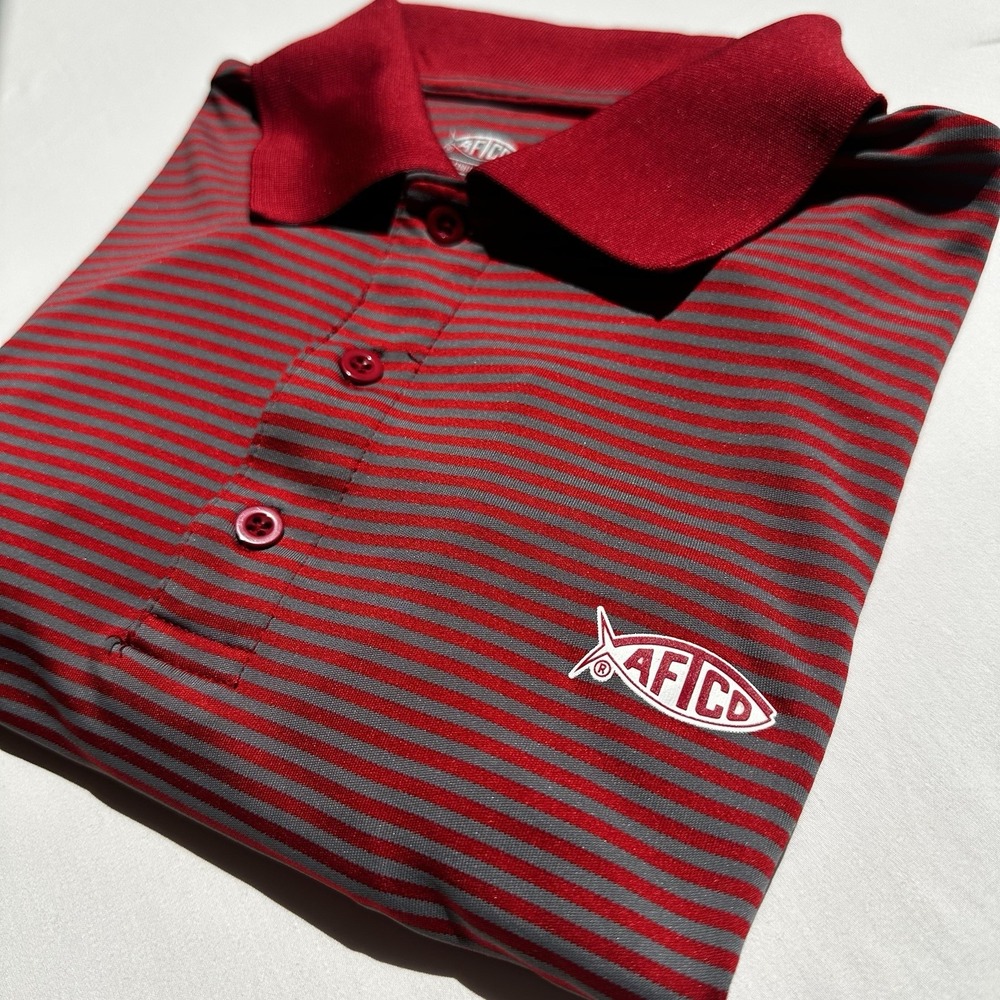 AFTCO Red Striped Mens Performance Polo Small Sport Casual Golf Fishing Quickdry